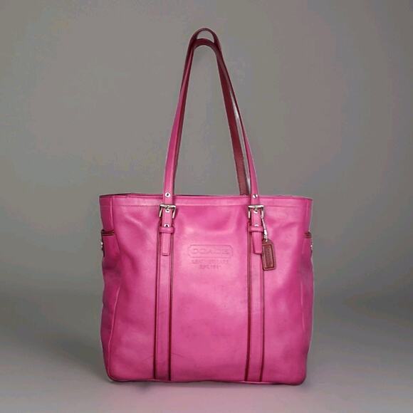Vintage Coach Tote Bag Pink Leather D05Q-5182 Double Strap Shoulder Bag Rare - Picture 1 of 16